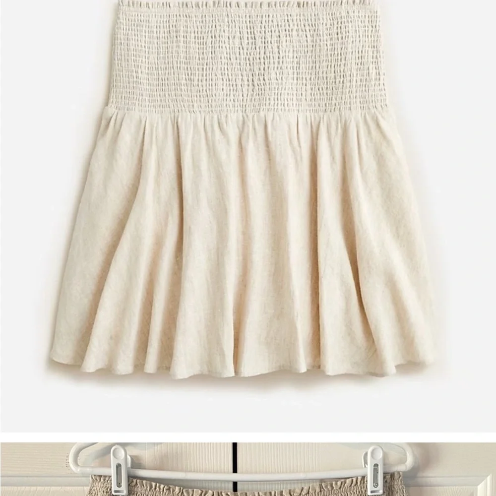 Smocked Waist A-Line Mini Skirt - Cream